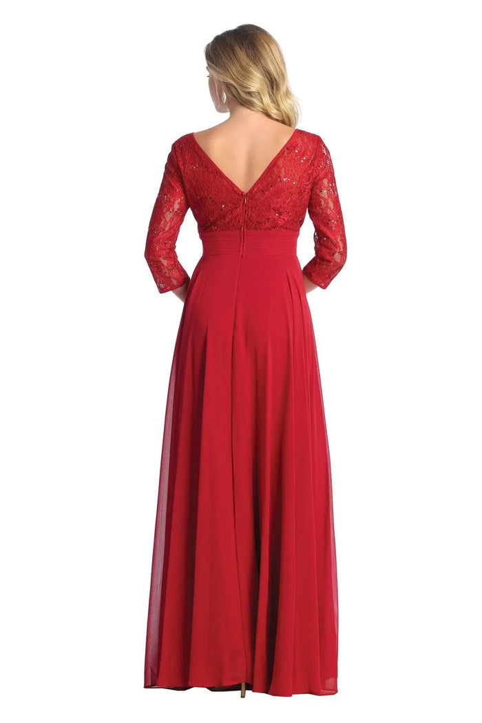 Cindy Collection 1748 Lace-Panel 3/4 Sleeve Smooth Knit A-Line Dress