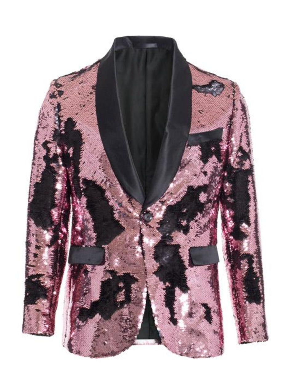 1 Button Reversible Sequin Blazer - Pink and Black