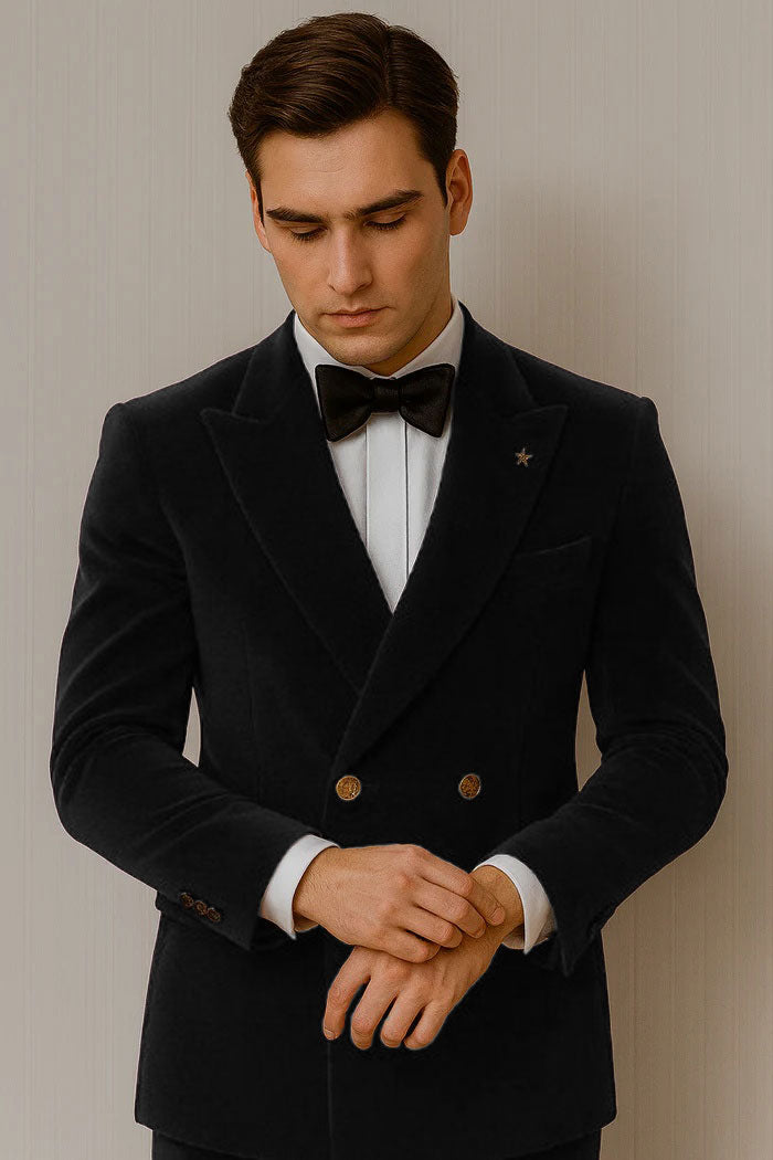 Mens Velvet Suit - Slim Fit Double Breasted Suit Blazer and Pants - Green