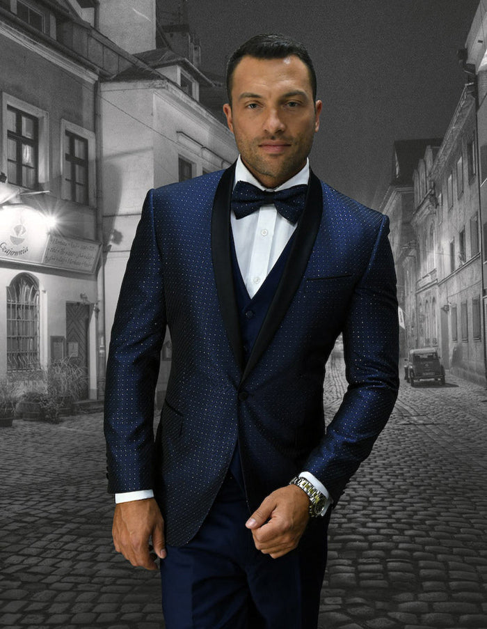 Navy Mini Diamond Dot Shawl Tuxedo for Men