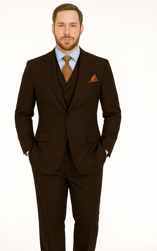 1920's 1930's Vintage Suit - Peak Lapel Brown Suit - Vested Suit - Peak Lapel Double Breasted Suit - Classic Fit Pleated Pants - 100% Wool