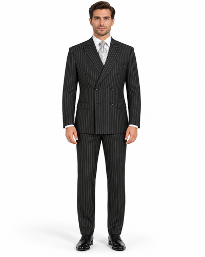 1920s Mens Bold Pinstripe Suit Black