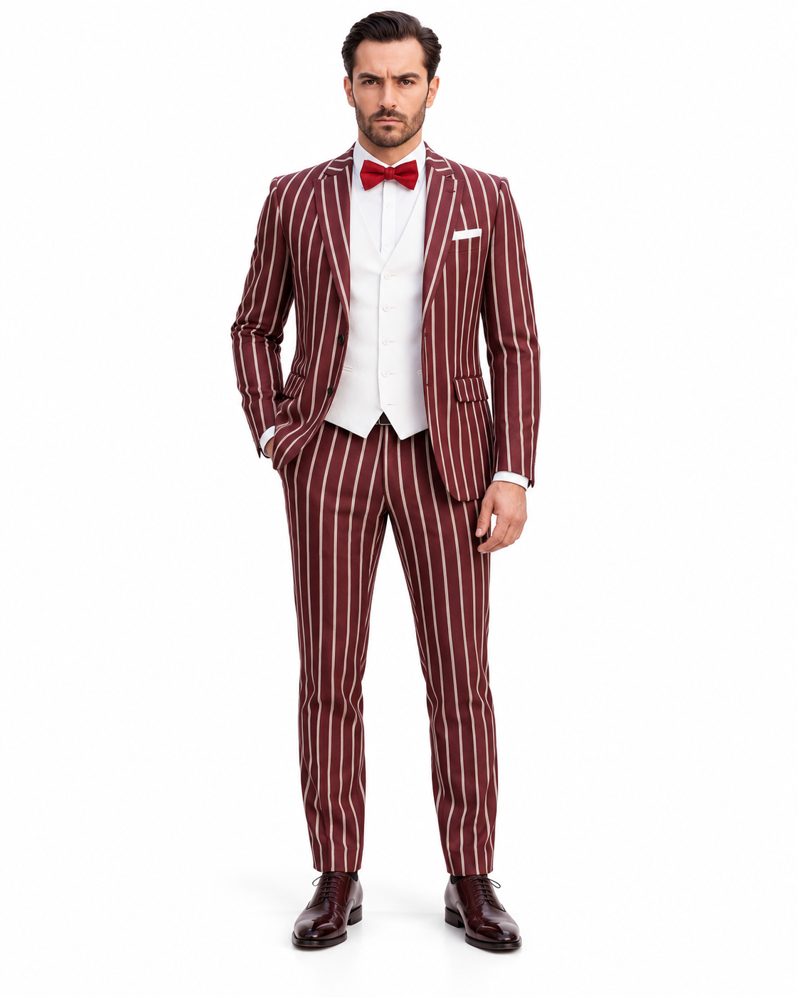1920s Mens Burgundy Pinstripe Gangster Suit