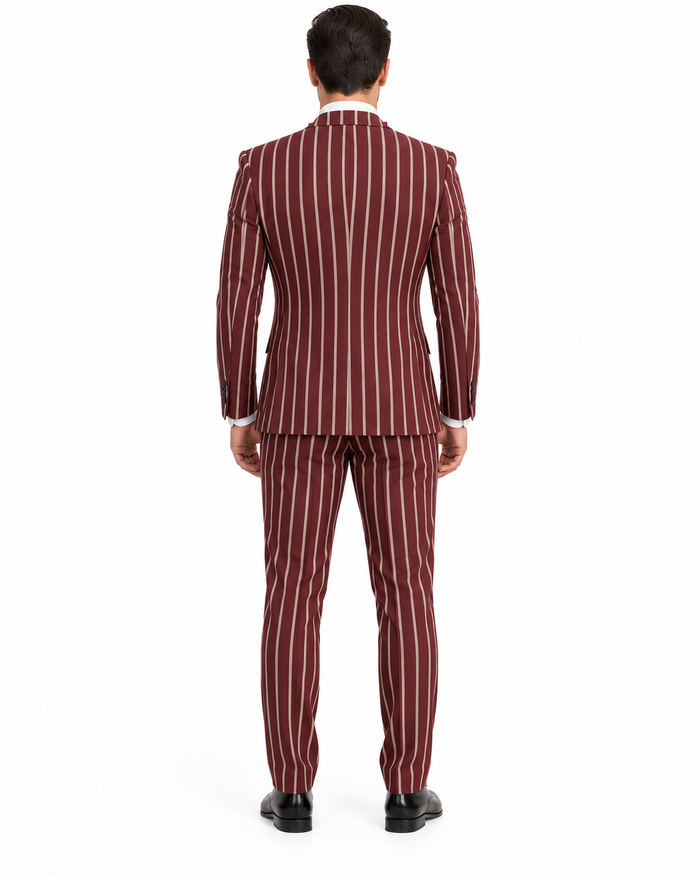 1920s Mens Burgundy Pinstripe Gangster Suit