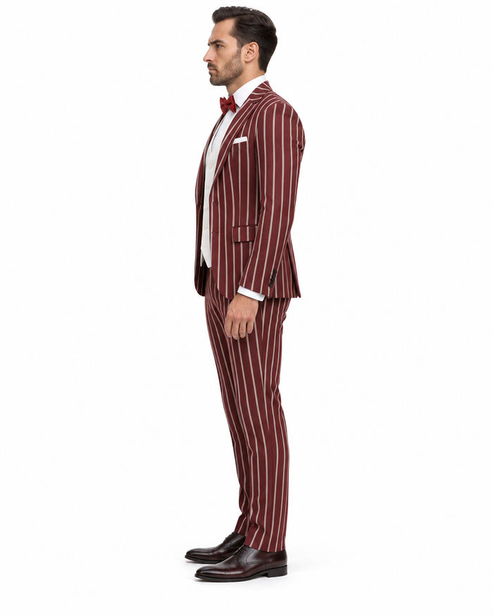 1920s Mens Burgundy Pinstripe Gangster Suit