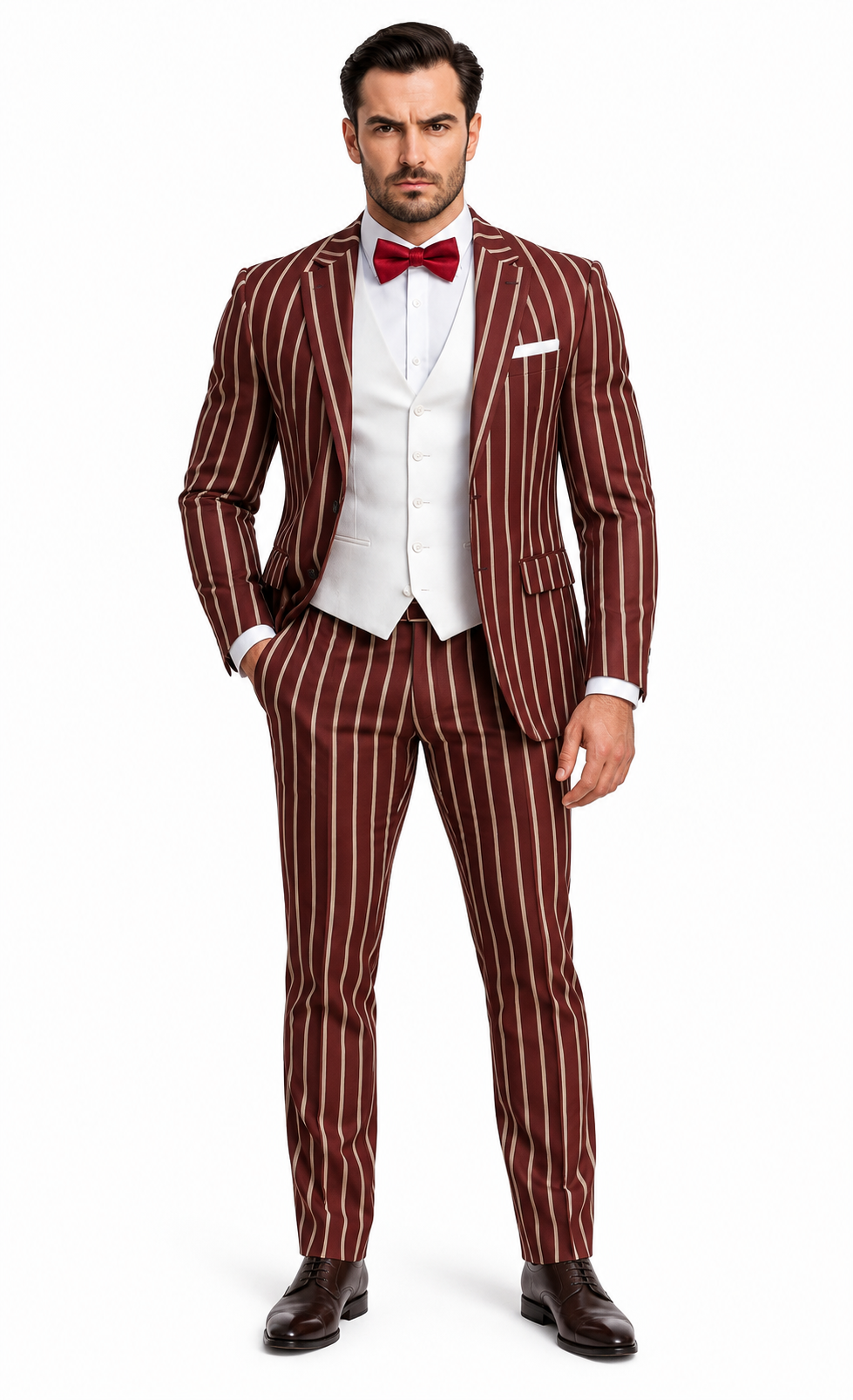 1920s Mens Burgundy Pinstripe Gangster Suit