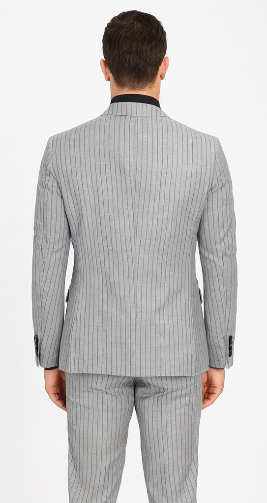 1920s Mint Grey And Black Pinstripe Suit - Vested Stripe Gangster Suit - SAM371SK-01