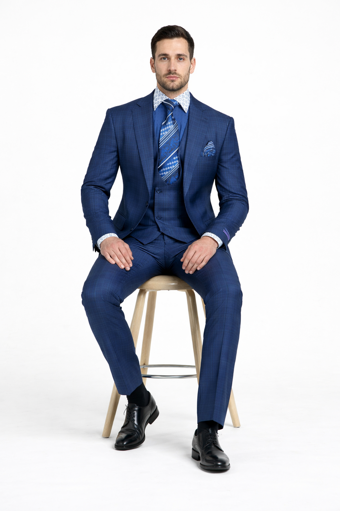 1920s Vintage Suits Patterns Checkered Suit In Blue