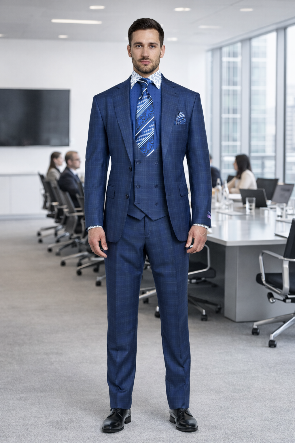 1920s Vintage Suits Patterns Checkered Suit In Blue