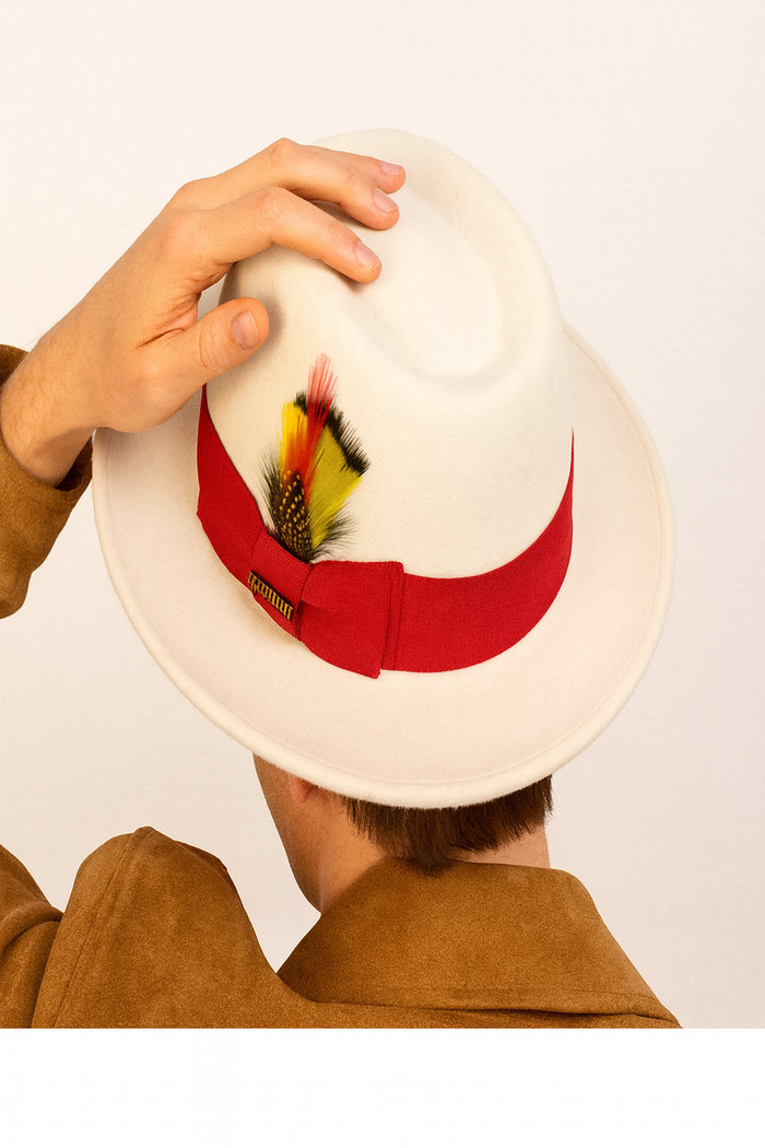 1920s White and Red Fedora – Men’s Classic Wool Dress Hat