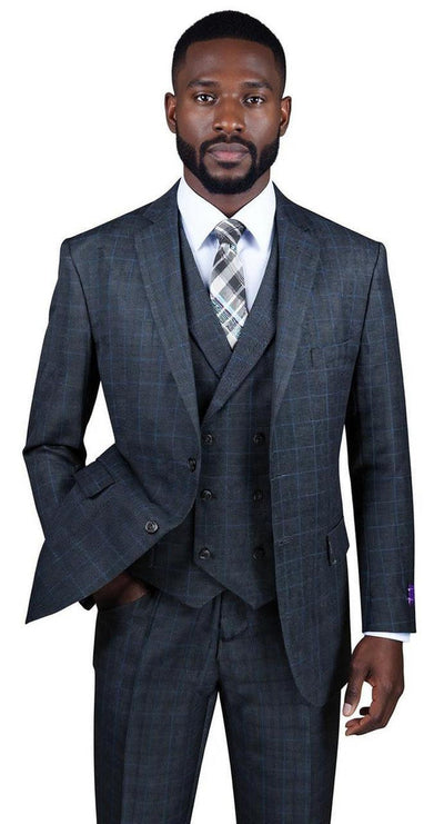 1920s Charcoal Square Plaid Mens Suit 3 Piece DB Vest Vinci V2RW-13