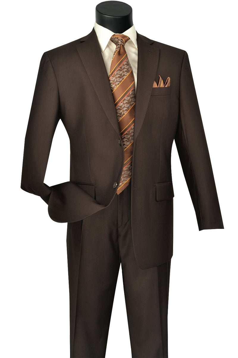 Mens Brown Classic 2 Button Pleated Suit