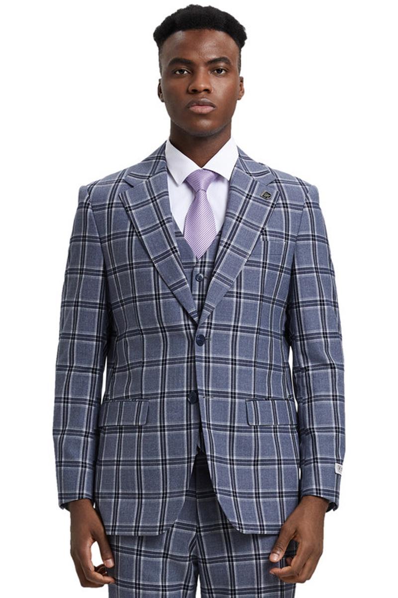 Stacy Adams Two Button Glen Plaid Suit in Grey