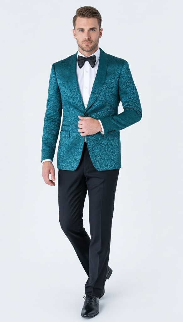 Teal Paisley Shawl Lapel Tuxedo Jacket