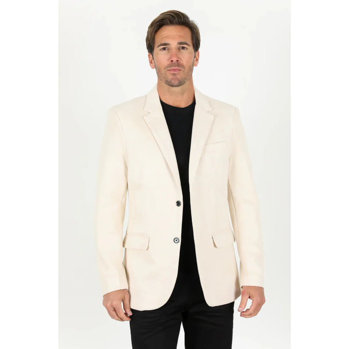 Mens Double Button Faux Suede Blazer - Off White