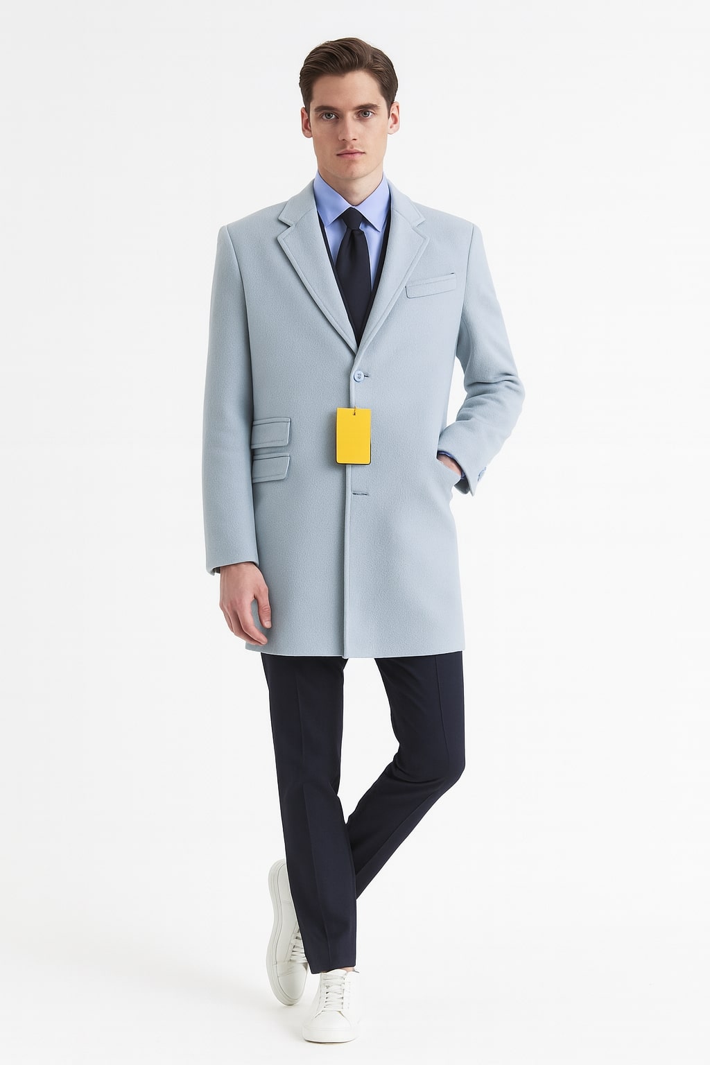 Light Blue Wool Overcoat for Men - Tailored & Modern
