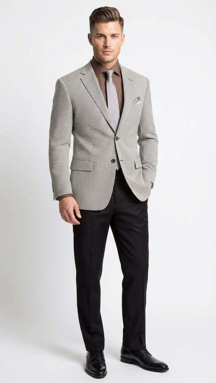 Men’s Black and White Houndstooth Blazer Jacket, Classic Formal Sport Coat for Business, Wedding and Dress Wear