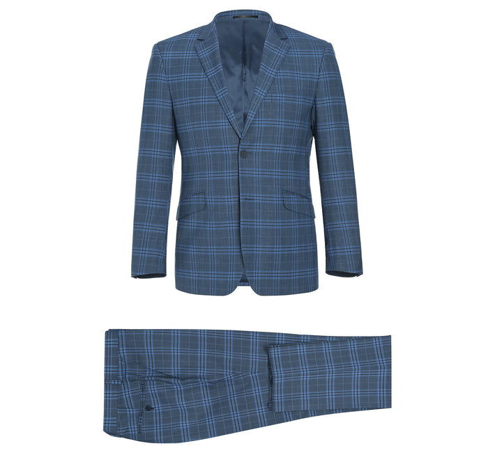 Men's Slim Fit Windowpane Stretch Suit by Renoir