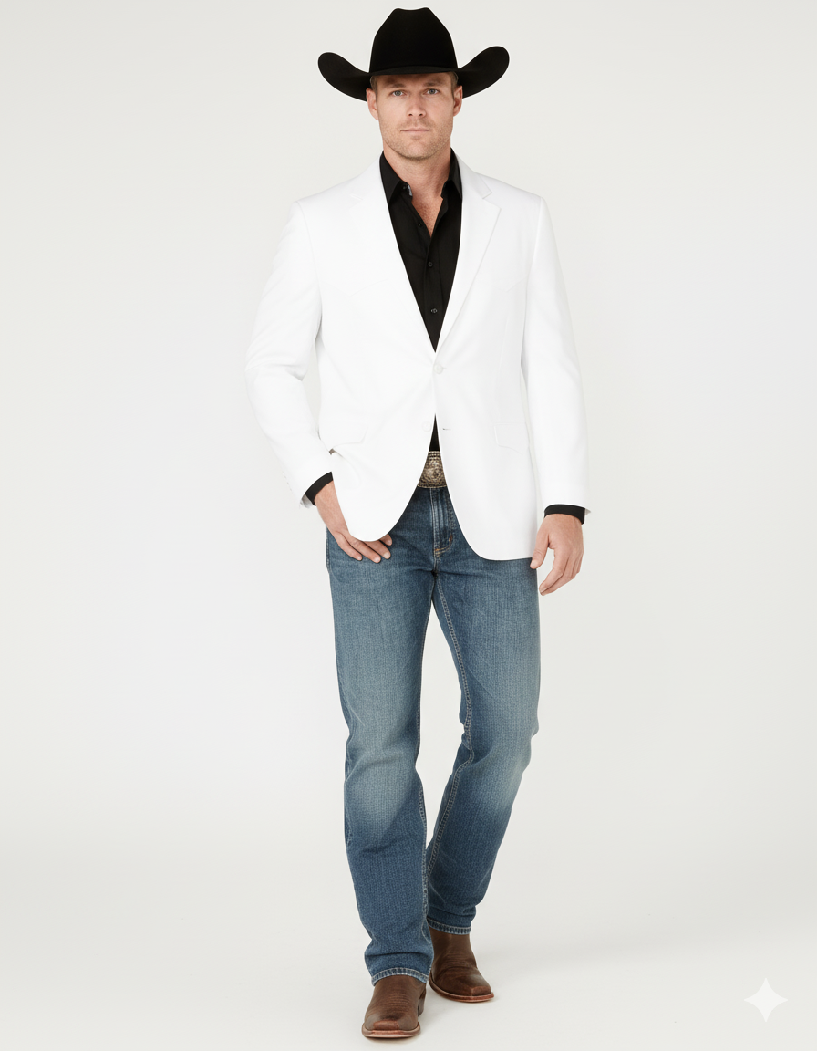 White Western Blazer - Cowboy Style Sport Coat