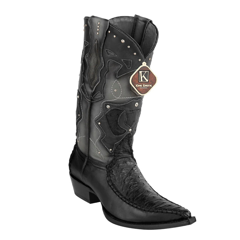 King Exotic Ostrich 3x Toe Boots Black