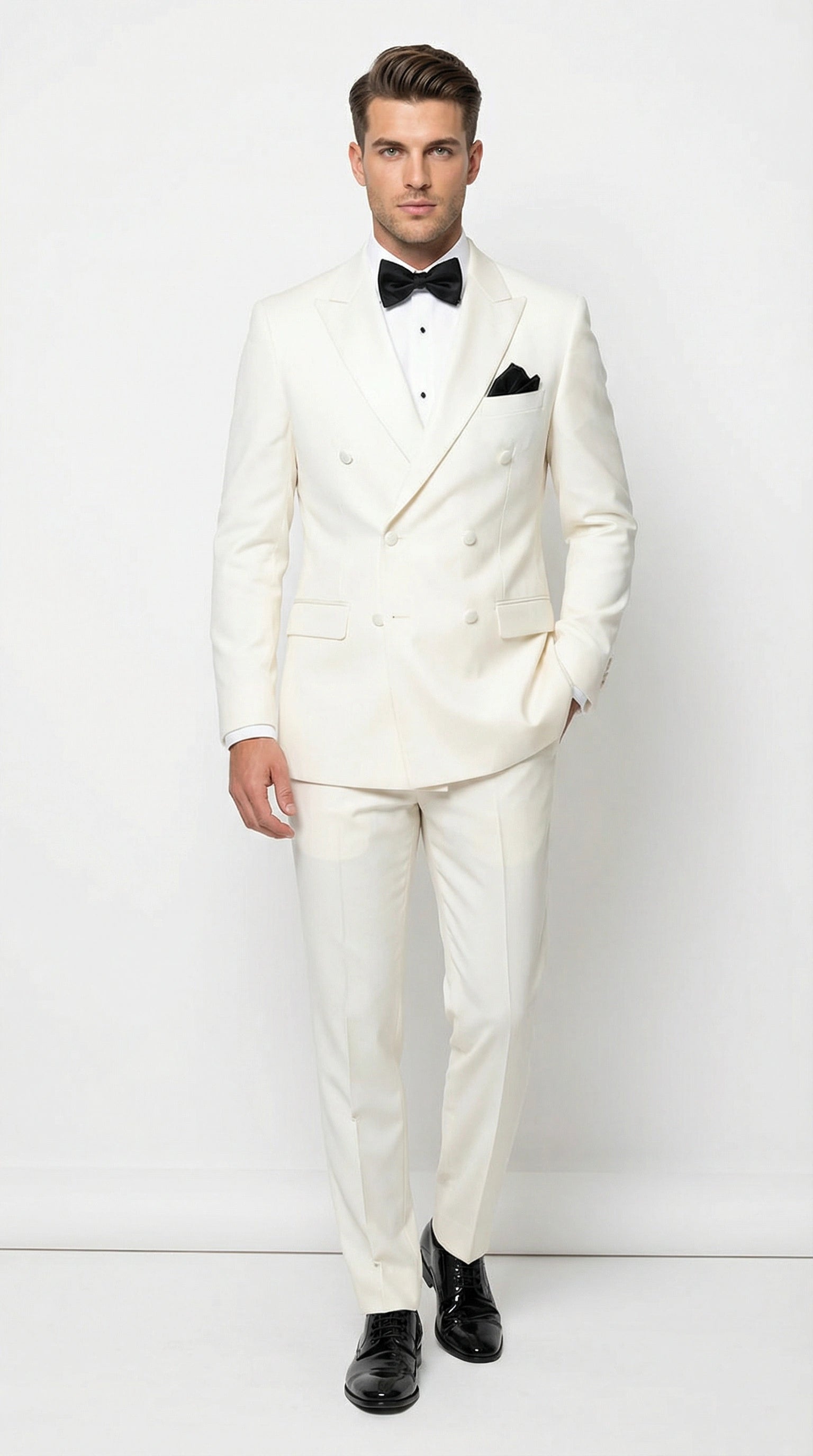 Men’s ivory Cream Double Breasted Suit – Classic Formal Tuxedo Style Suit for Weddings off White Color