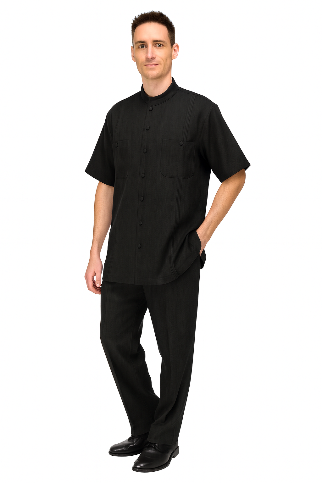 Men’s Black Banded Collar Walking Suit Set