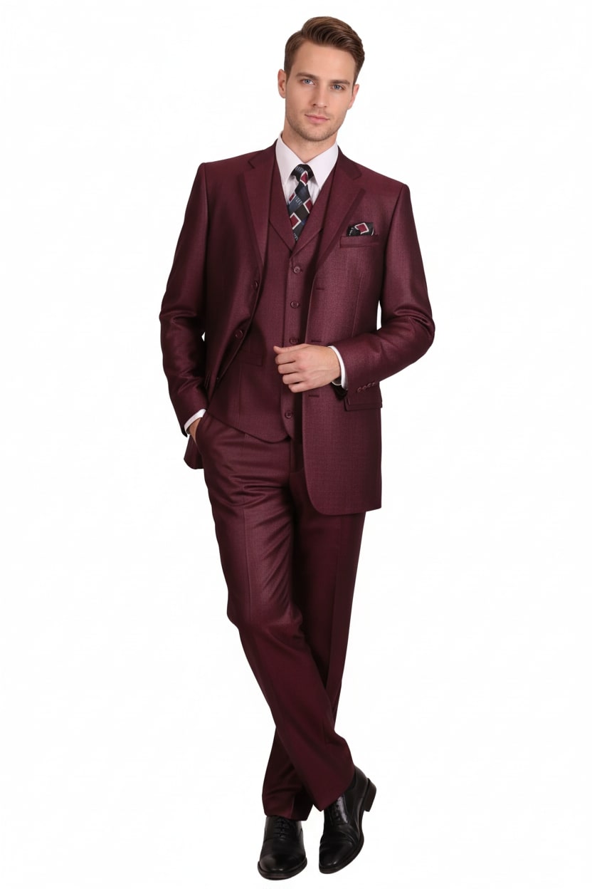 Men's Burgundy Three-Piece Classic Suit