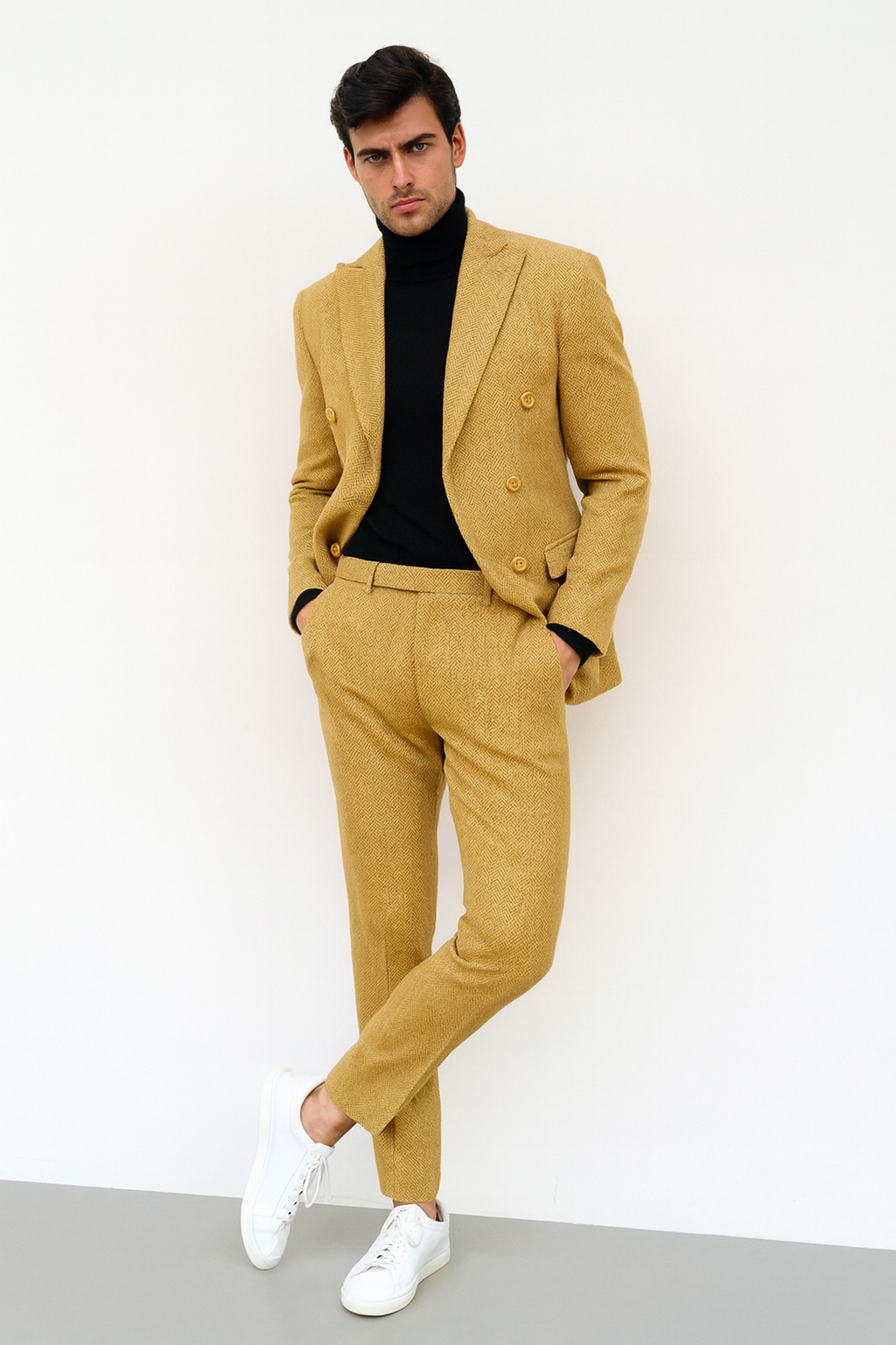 Men’s Gold Double Breasted 1920s Slim Fit Suit