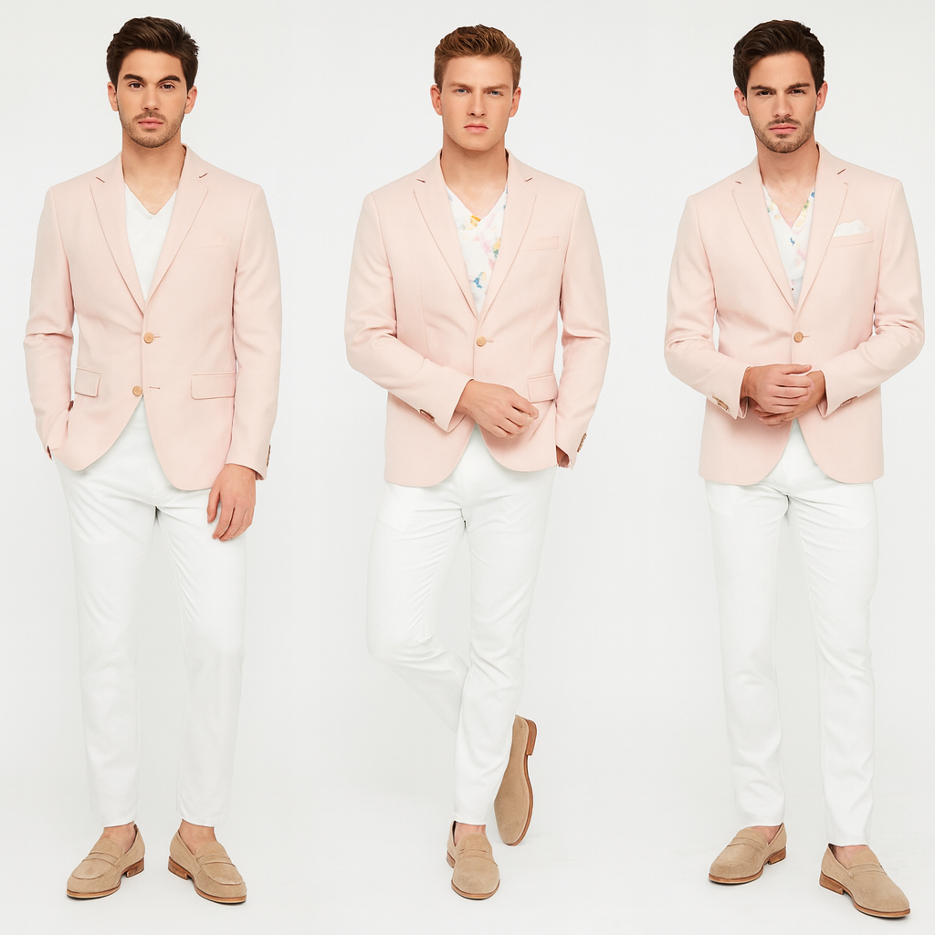Men’s Blush Pink Slim Fit Two-Button Blazer