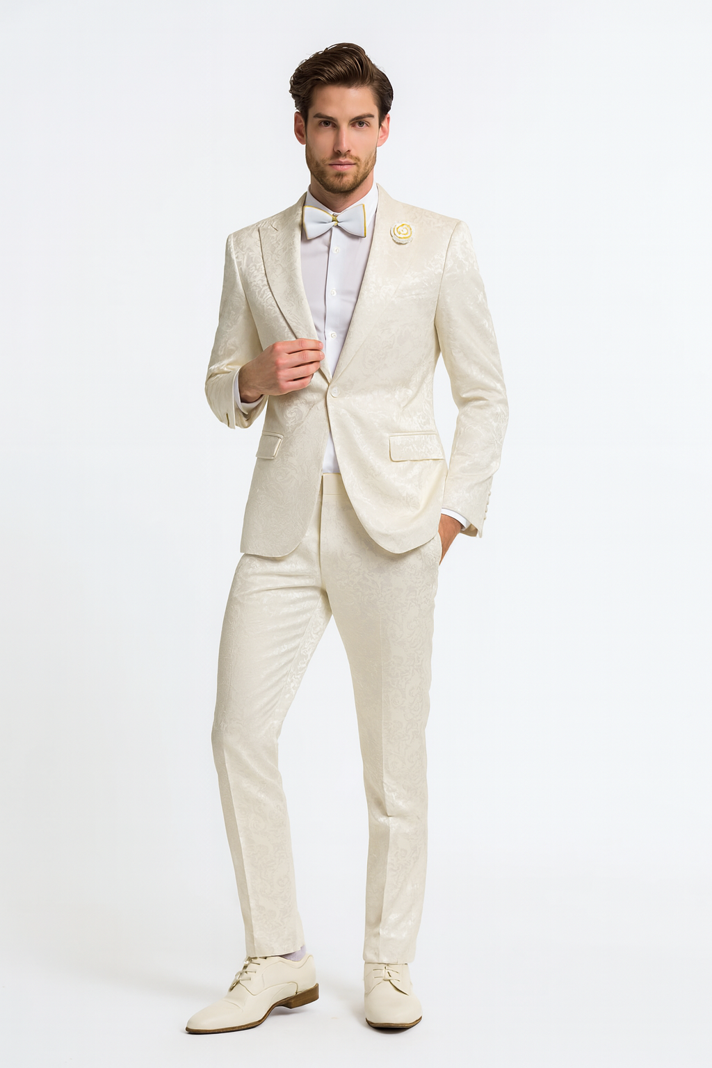 Champaign Ivory Paisley Tuxedo Suit by Rossiman