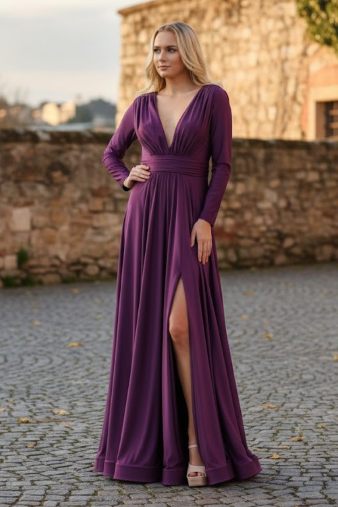 Long Sleeve Stretchy Formal Evening Gown