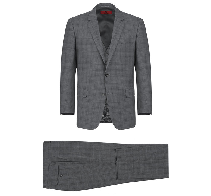 Men's Windowpane Classic Fit Suit 3-Piece by Renoir