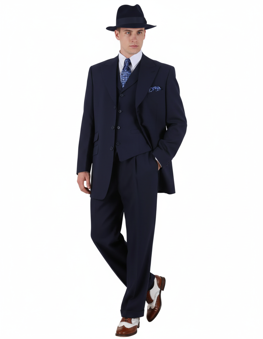 Men’s Navy Zoot Suit Gangster 3-Piece Set