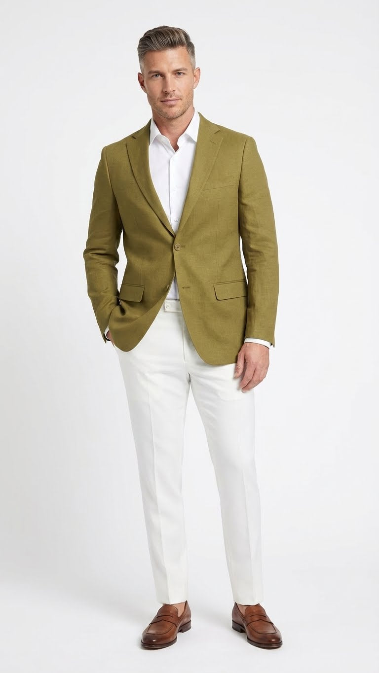 Men’s Olive Green Blazer Sport Coat – Linen Fabric Summer in pistachio sage Green Olive Green / 40 Long