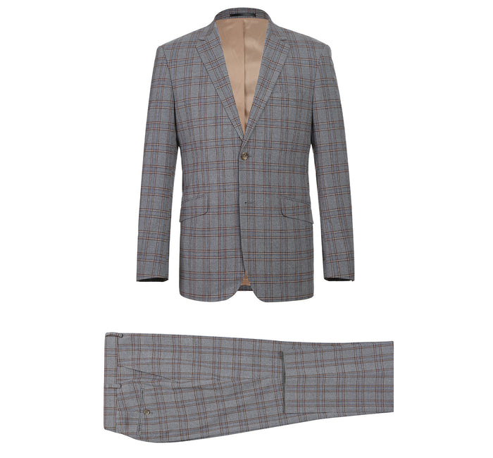 Slim Fit Windowpane Check Suit - Stretch Two Piece