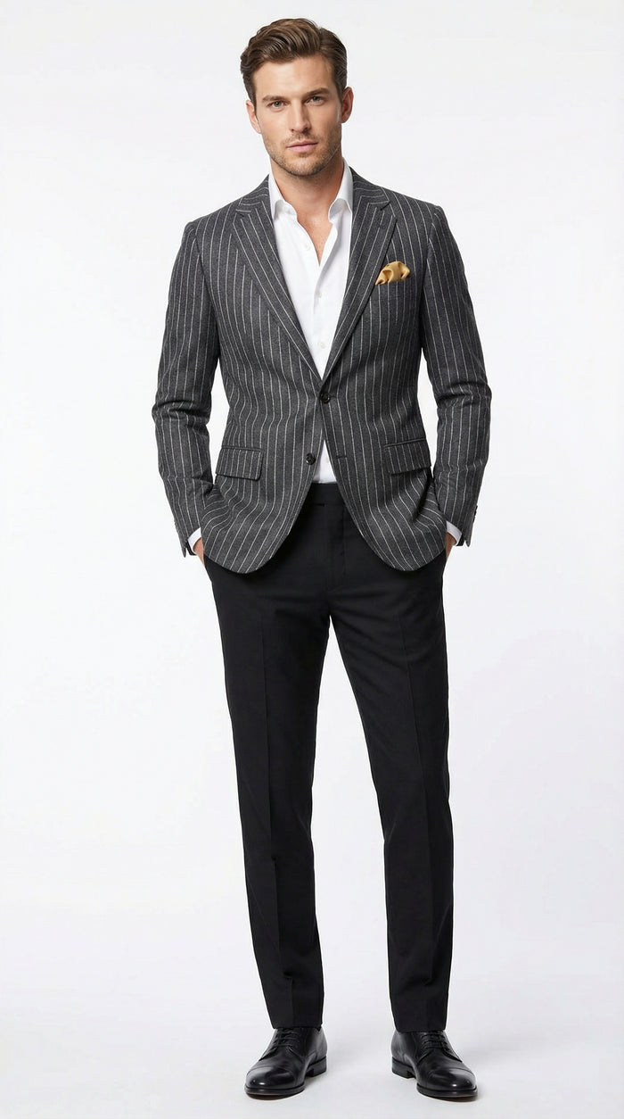 Mens Charcoal Pinstripe Blazer – Classic Tailored Formal Jacket for Business, Office and Evening Wear