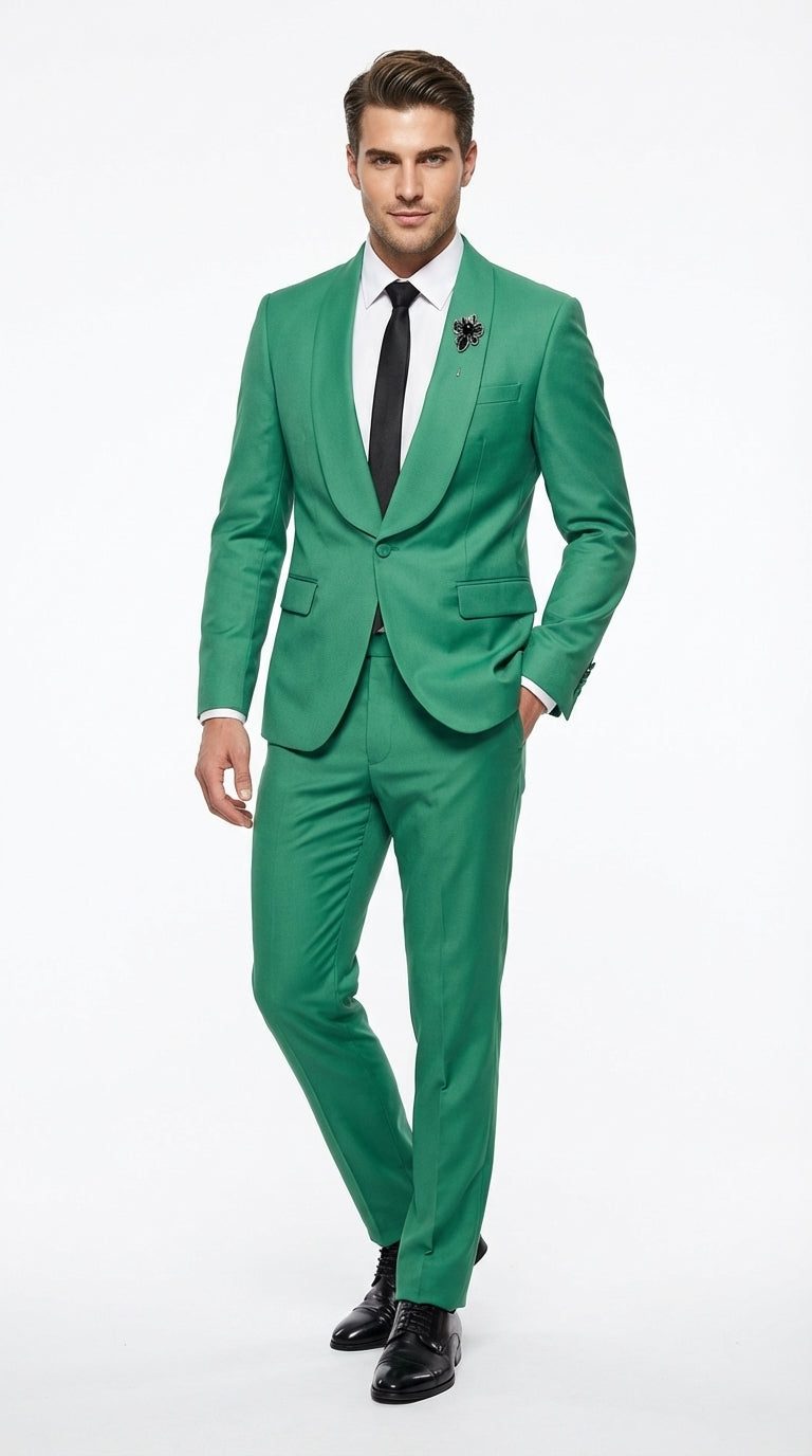 green emerald velvet dress Modern Fit 3 pcs Suits for Men with Matching Bow Tie in Emerald main image 0