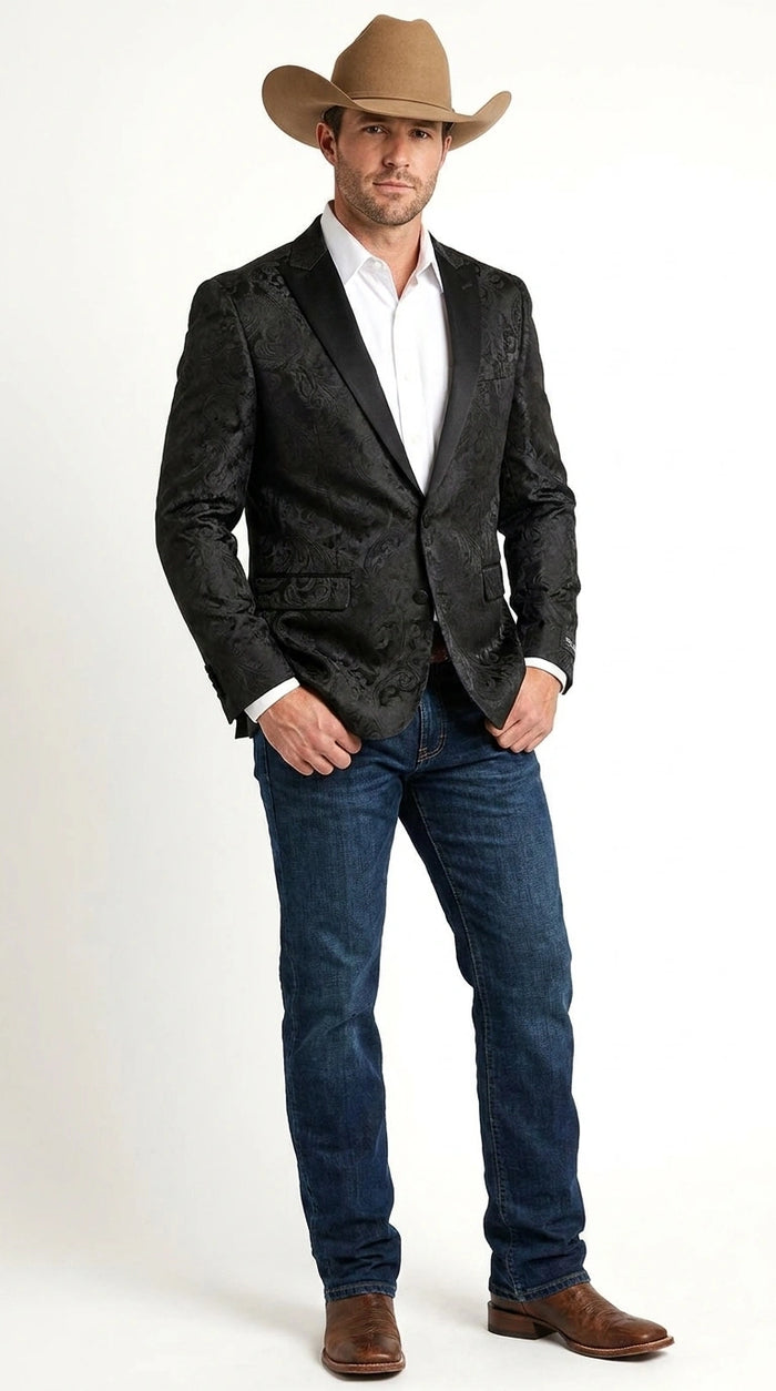 Men’s Black Paisley Western Cowboy Blazer – Classic Western Style Formal Jacket, Elegant Country Blazer Coat - saco para vaquero