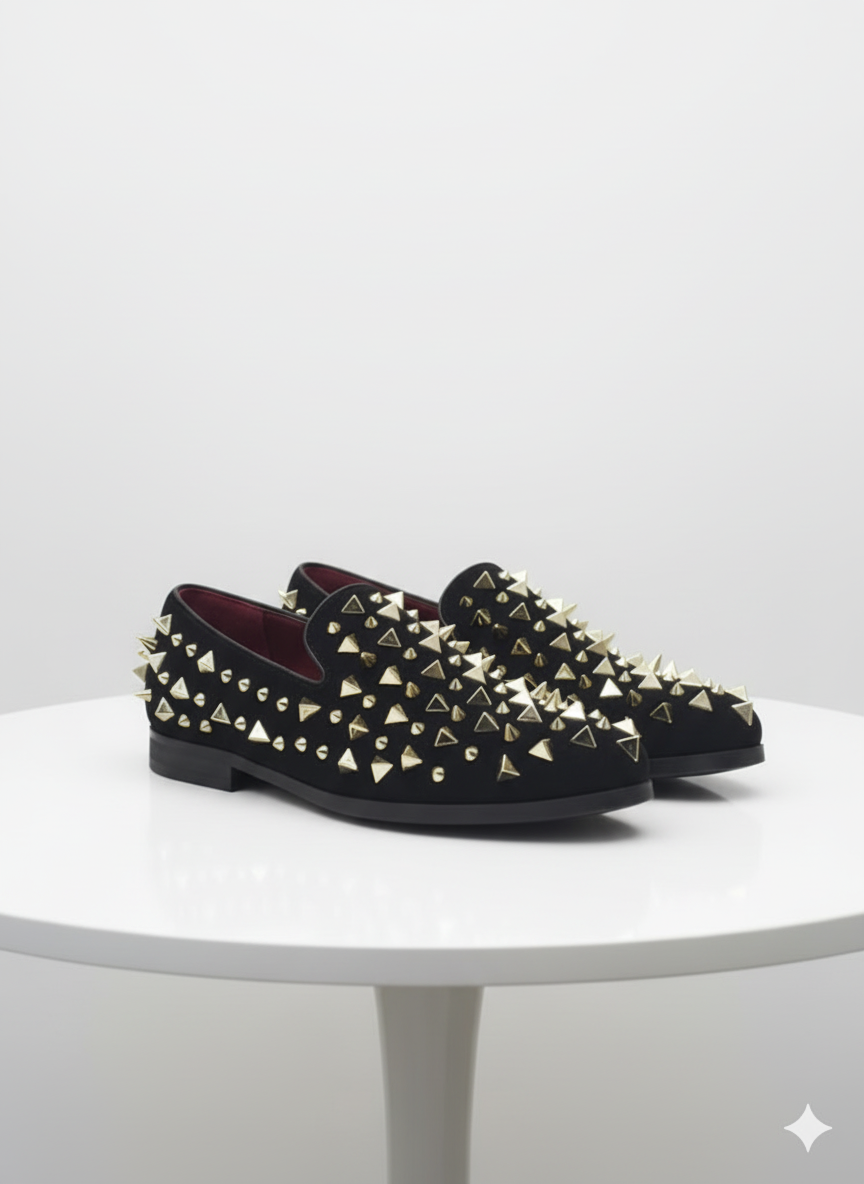 Men’s Studded Velvet Loafers - Designer Dress Shoes