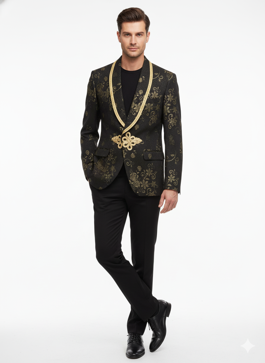Men’s Black & Gold Embroidered Luxury Blazer