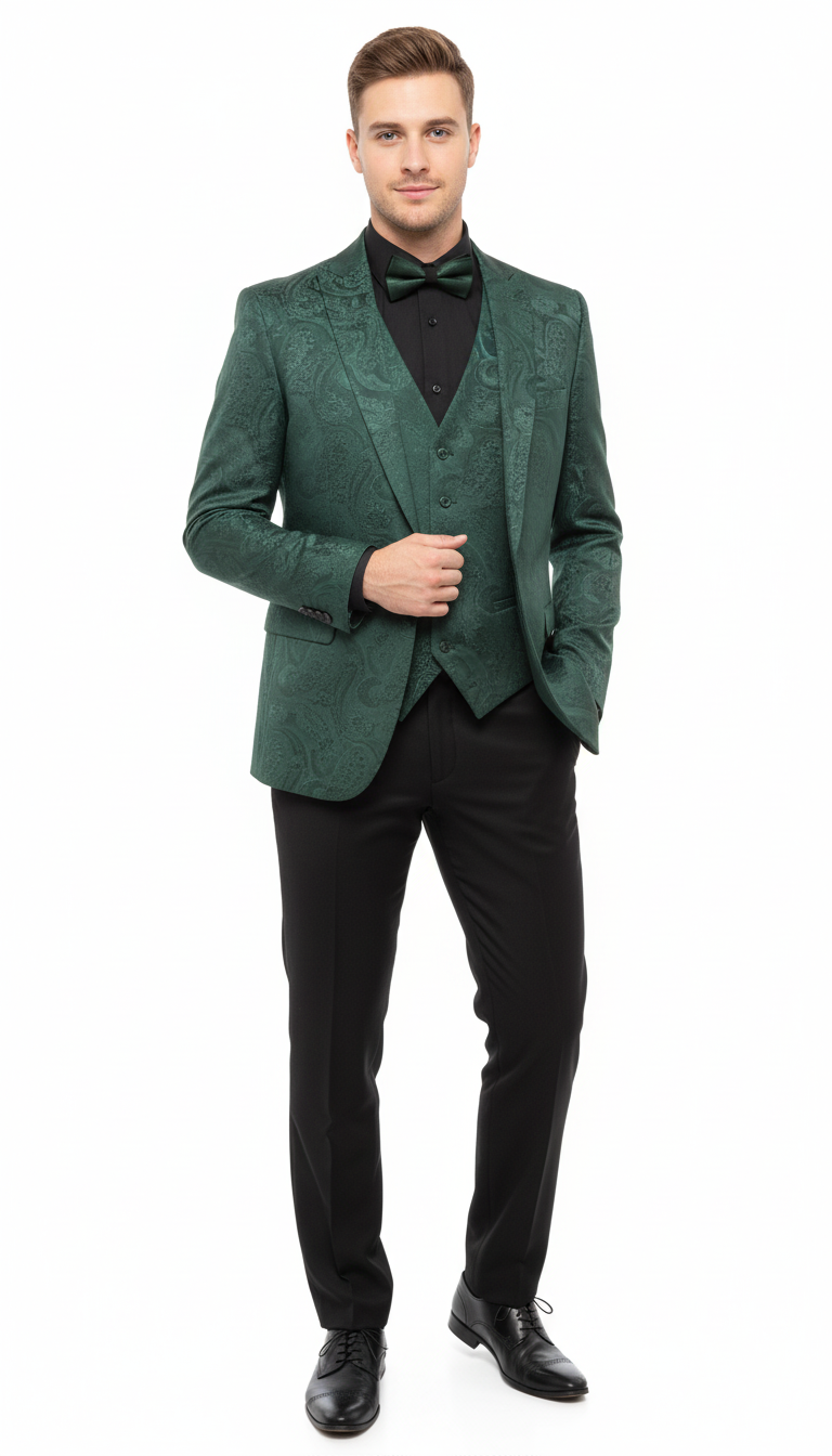 Emerald Green Paisley 3-Piece Slim Tuxedo Set