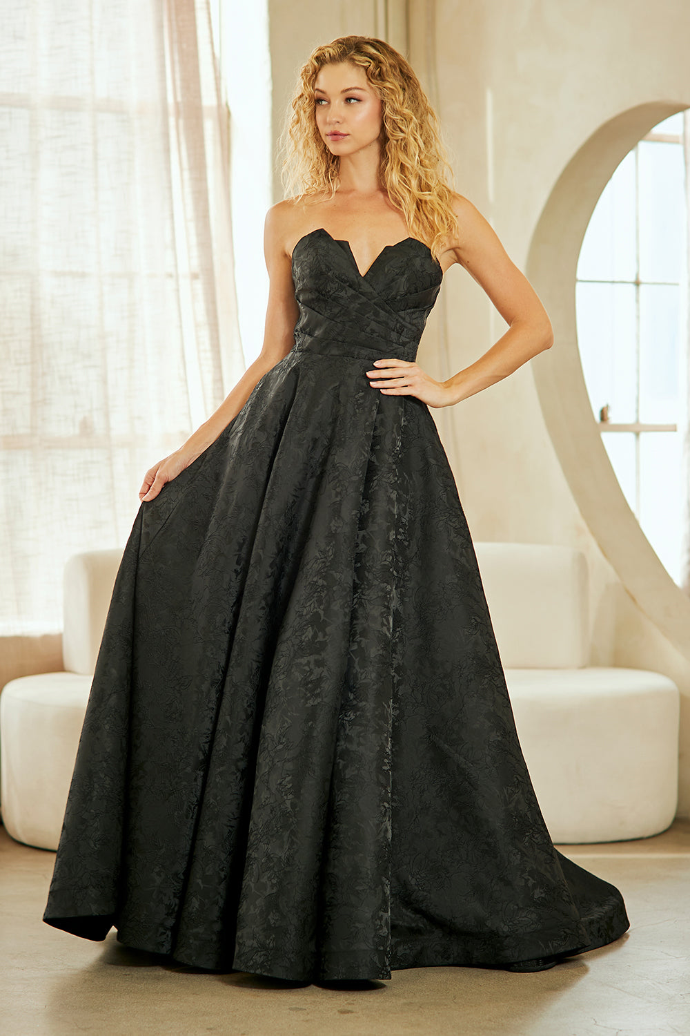 Strapless Lace A-Line Wedding Dress with Corset Back & Front Slit by Amelia Couture 8061