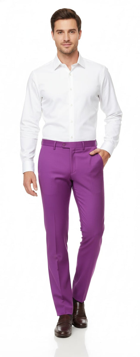 purple men's dress pants Mens Slim Fit Light Purple Dress Pants – Modern Formal Trousers for Business, Weddings and Parties Purple / Dress Size Pants: 38