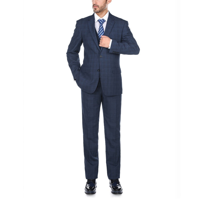 San Gemini 3 Piece Blue Glen Plaid Regular Fit Suit