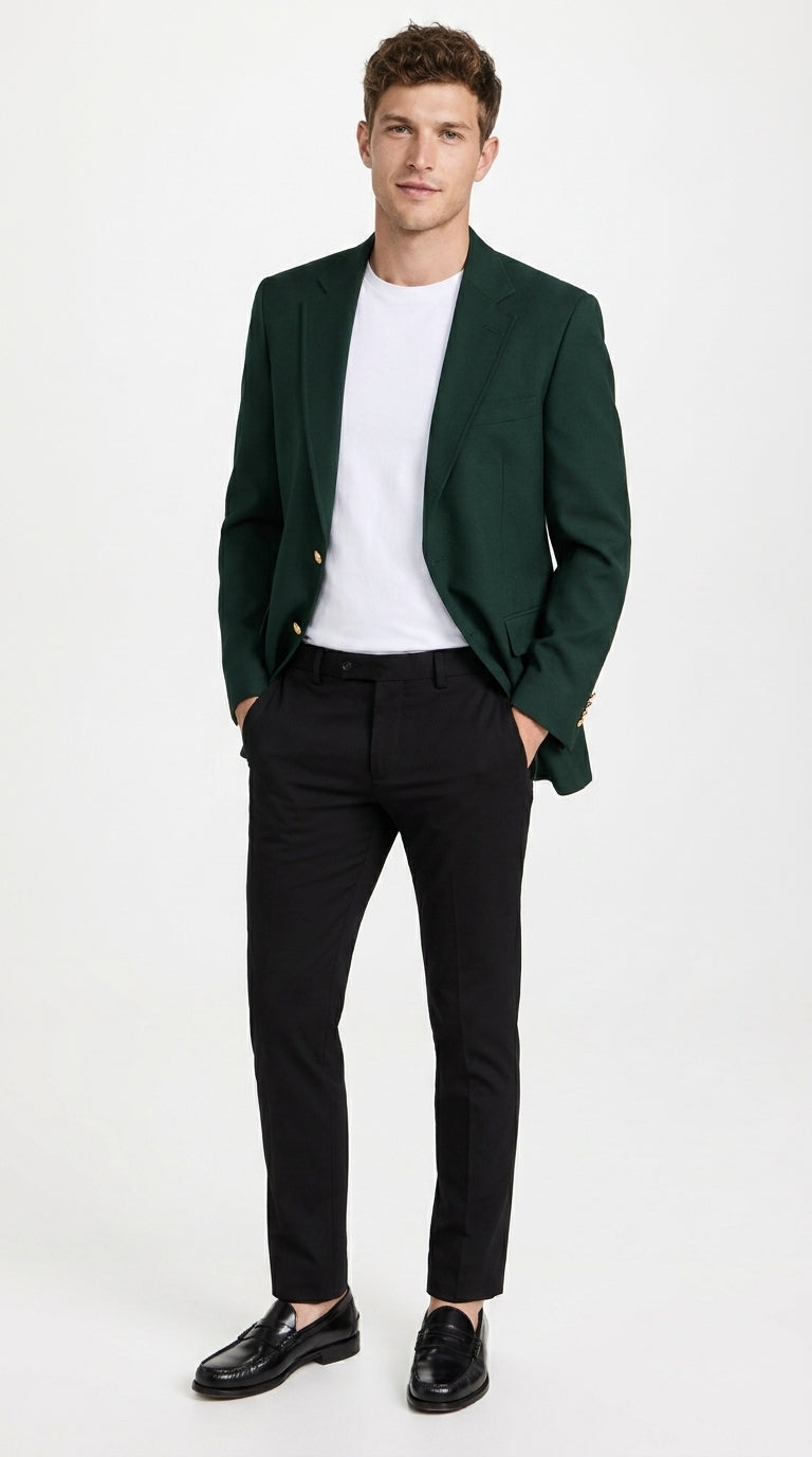 Men’s Hunter Green Blazer with Black Pants –, Church, Business and Formal Outfit dark green color