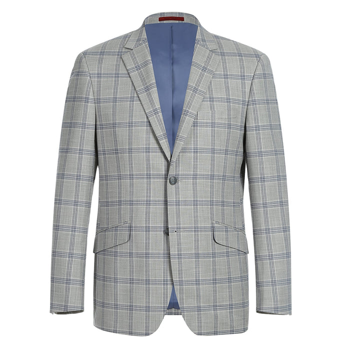 Men's Slim Fit Notch Lapel Light Gray Check Suit
