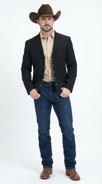 Mens Black Western Blazer Set – Cowboy Style Formal Jacket and Pants Outfit Country Western Suit