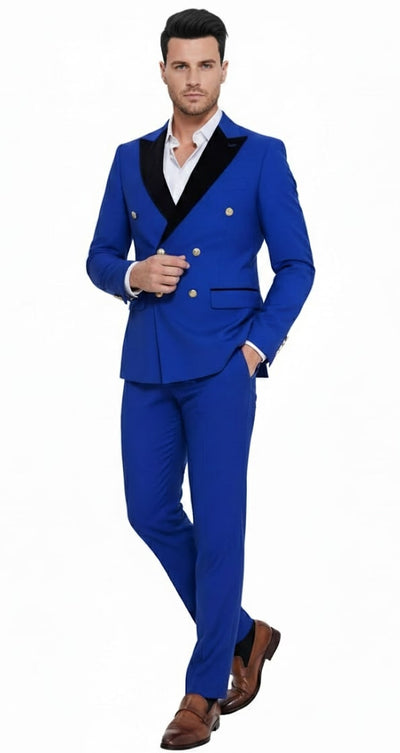 Royal Blue Double-Breasted Slim Fit Tuxedo Suit