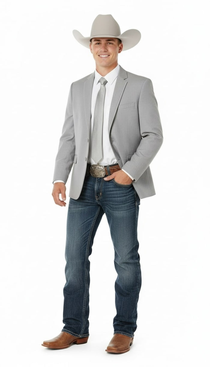 Mens Western Wedding Blazer – Light Gray Cowboy Suit Jacket for Rustic and Country Weddings