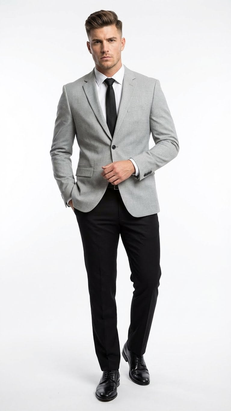 Grey Pants Black Coat Outfit Men's Light Grey Slim Fit Blazer Sport Coat With Black Pants Premium Grey Pants Black Coat Outfit Men's Light Grey Slim Fit Blazer Sport Coat With Black Pants Premium